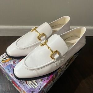 Women's Jeffrey Campbell White Loafers with Gold Detailing